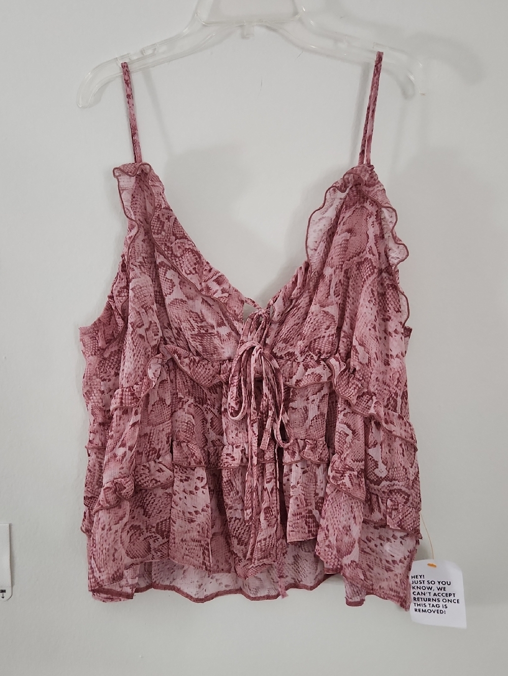 Miss Selfridge Dusty Pink Snake-Print Ruffle Camisole